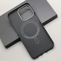 Husa fibra de carbon MagSafe aramid kevlar, metal camera- NEGRU Z