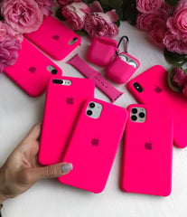 Husa silicon cu microfibra - iPhone - NEON PINK