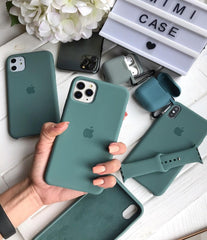 Husa silicon cu microfibra Iphone  - PINE GREEN
